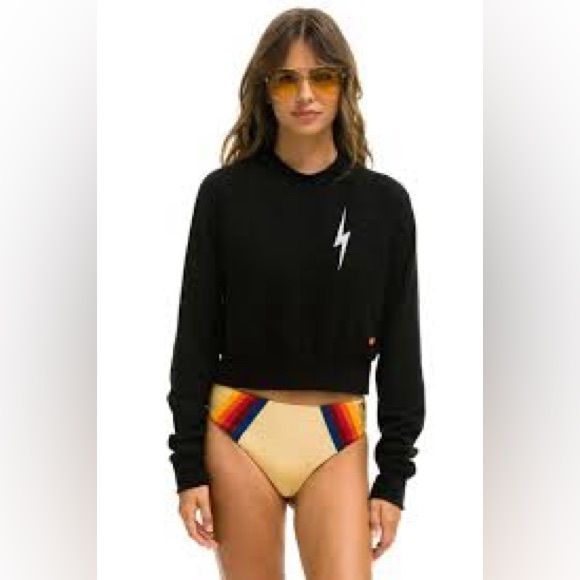 Aviator Nation Tops - Aviator Nation Charcoal Grey/Black Lightning Bolt 2 Cropped Sweatshirt size L